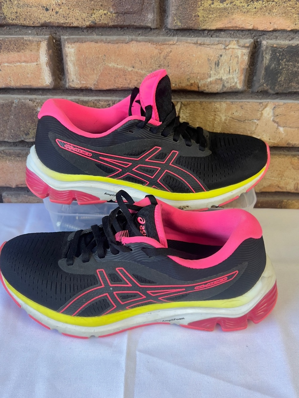 ASICS Black Running Shoes with Hot Pink & Yellow Accents
